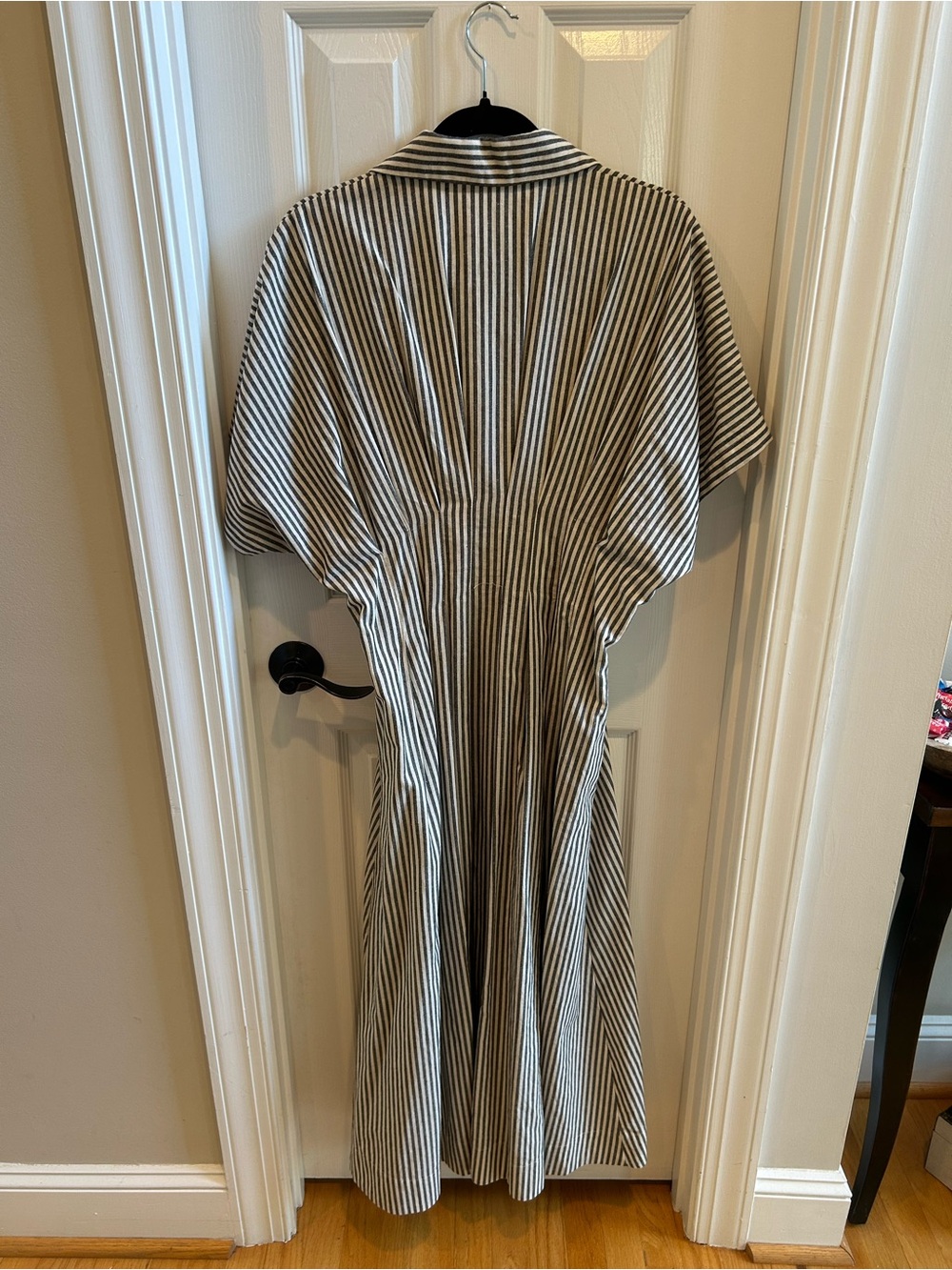 Striped Button-Front Midi Shirt Dress — charcoal & off white - Picture 2 of 4